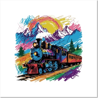 Steam train, locomotive colorful painting style design Posters and Art